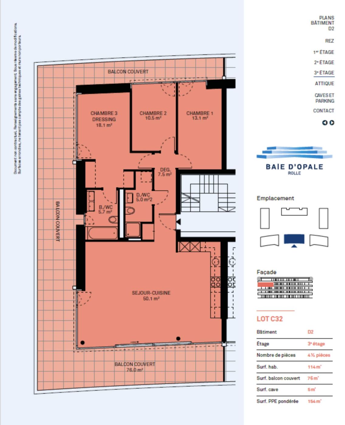 Appartement de 4,5 pièces de standing.
Vue sur lac et grand balcon couvert de 76m2.