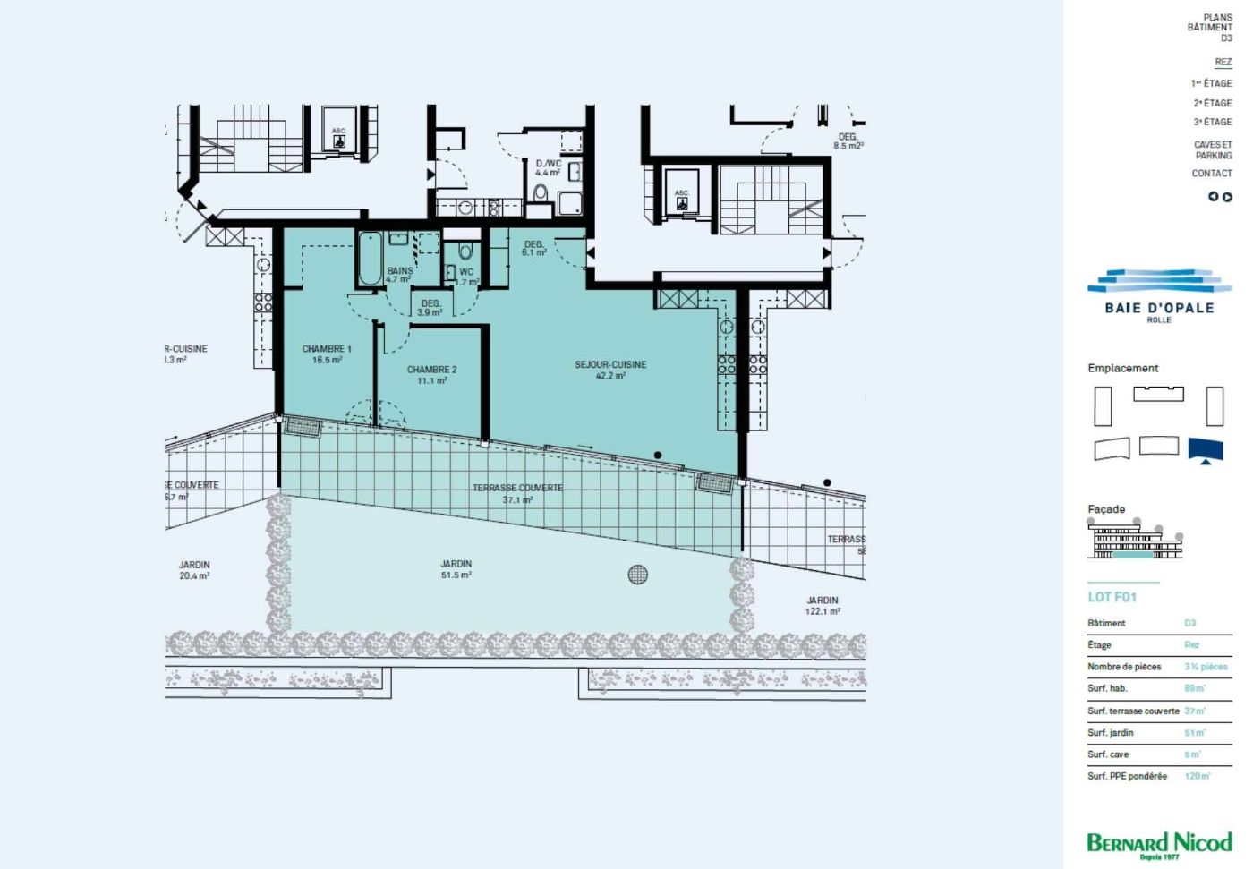 Appartement de 3,5 pièces neuf avec terrasse et jardin