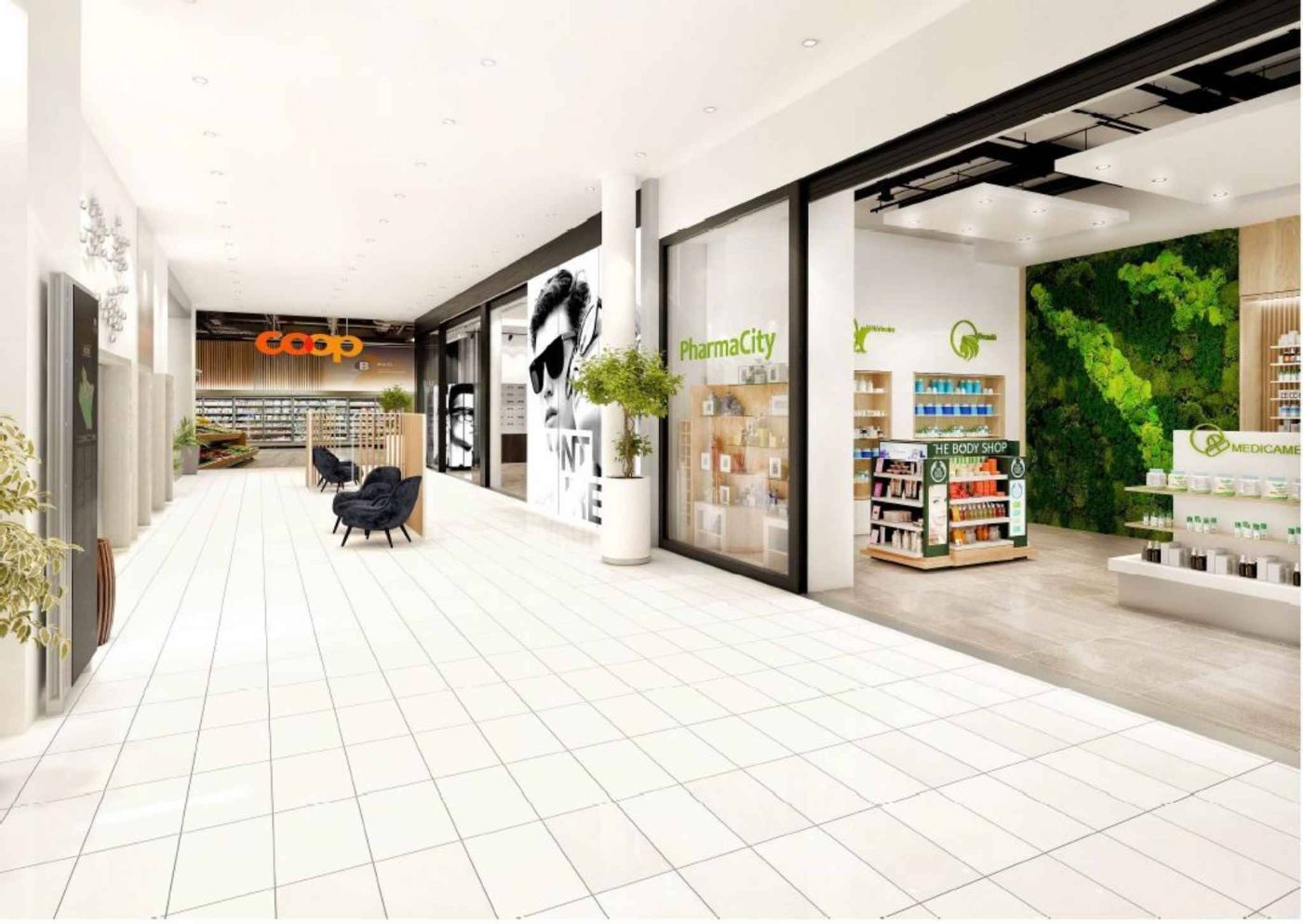 Arcades commerciales sises au Centre de Rolle