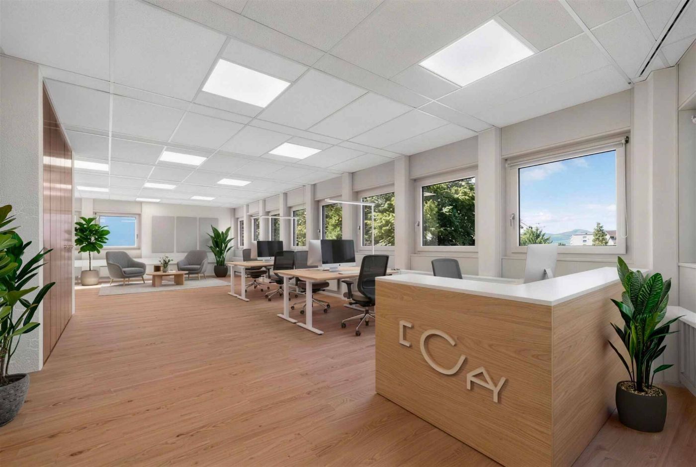 Surface de bureaux rénovée avec places de parc et proche bus