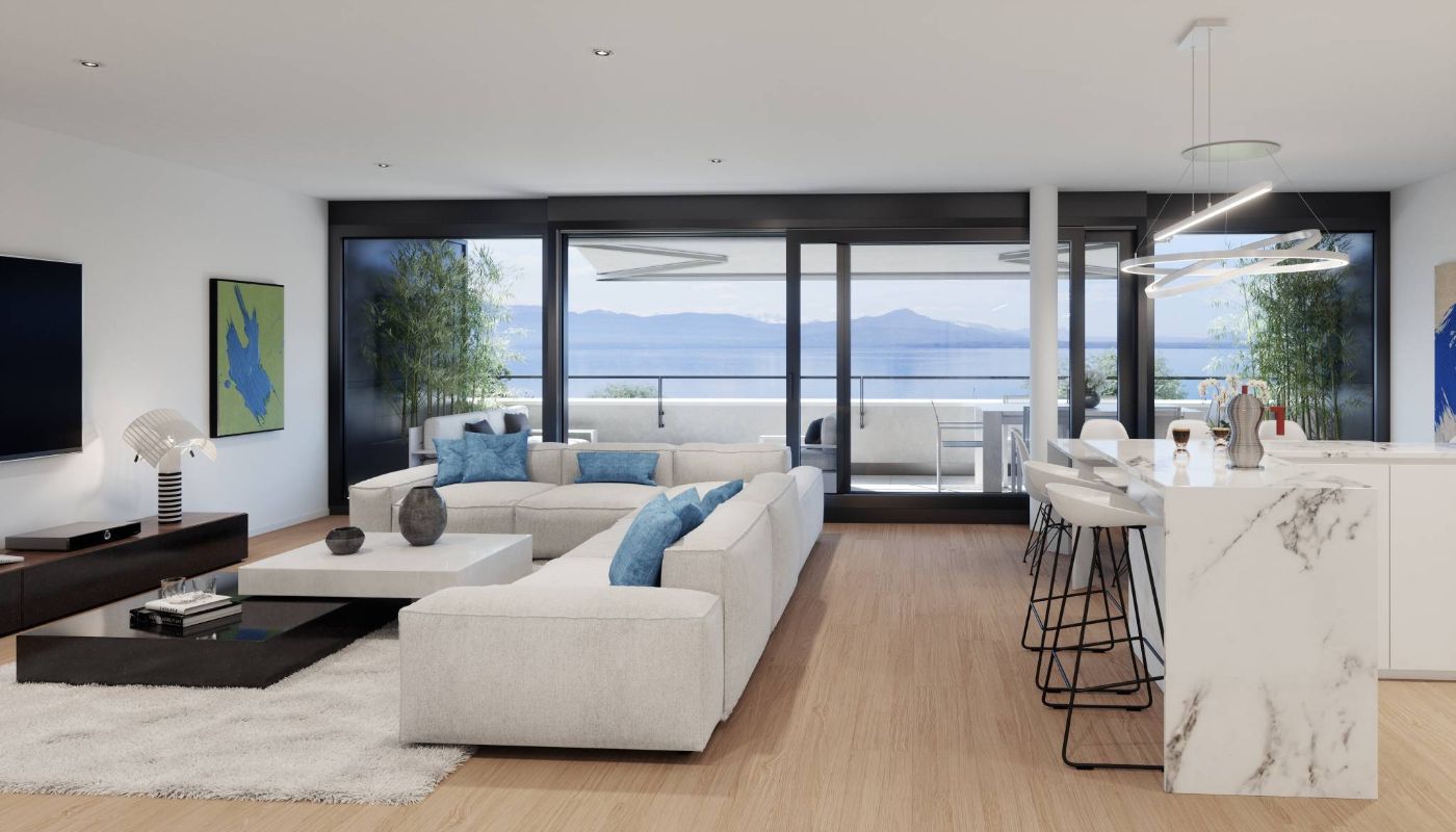 UNIQUE! Attique de 5.5 pièces de 146m2 bénéficiant d&rsquo;un rooftop terrasse de plus de 200m2 avec vue panoramique sur le lac et les Alpes