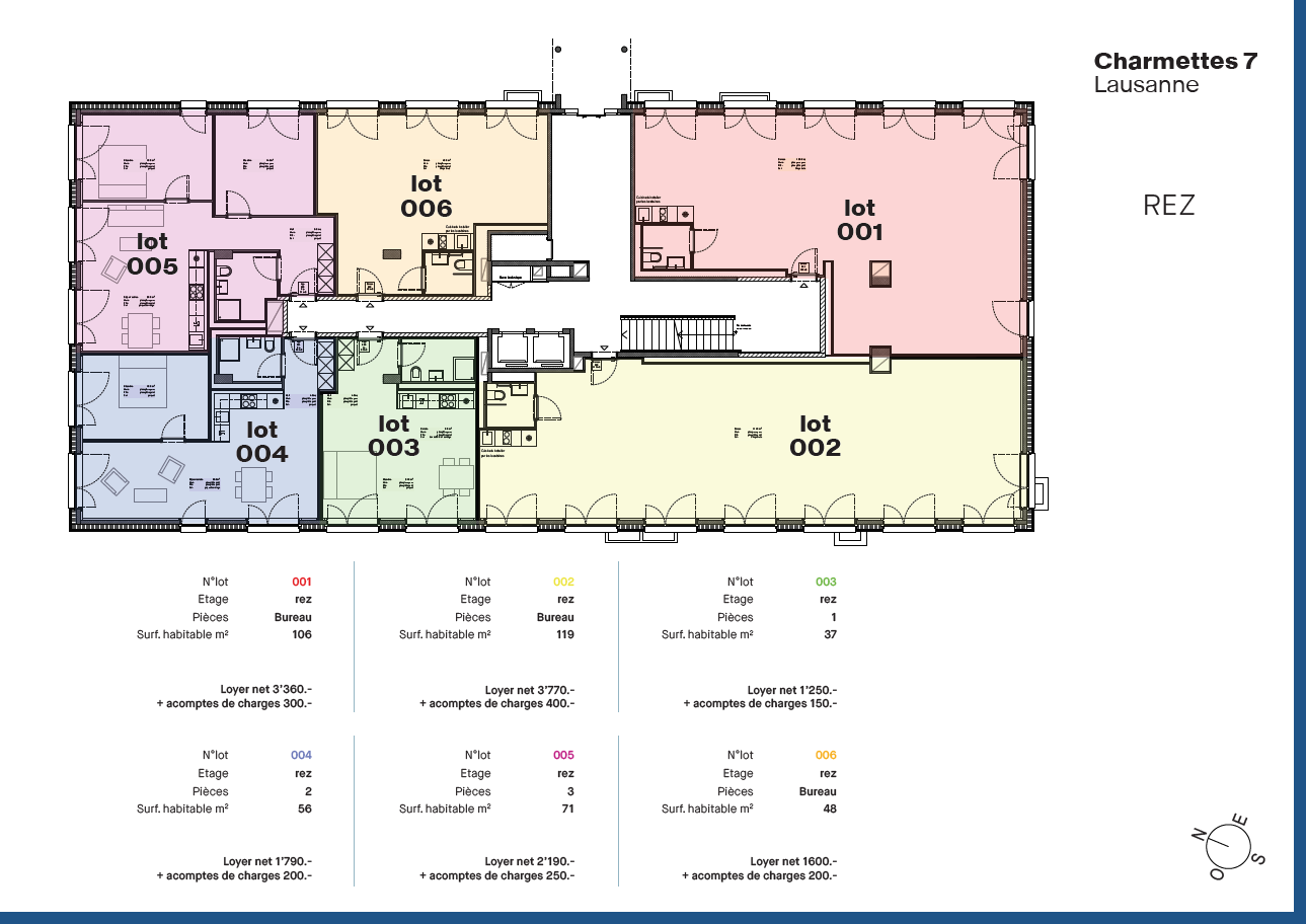 3 surfaces de bureaux à louer, de 48m2 à 119m2, au coeur de Lausanne